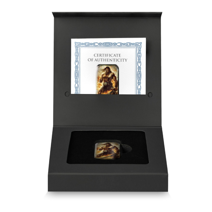 Germania Mint: Gods -Týr coloured 2 oz Silver 2024 Bar Antique Finish