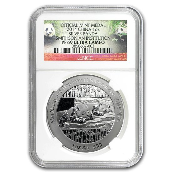 Smithsonian Institution: Chińska Panda 1 uncja Srebra 2014 PF69 Ultra Cameo