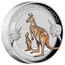 Australský klokan 1 unce stříbra 2020 Proof barevný High Relief