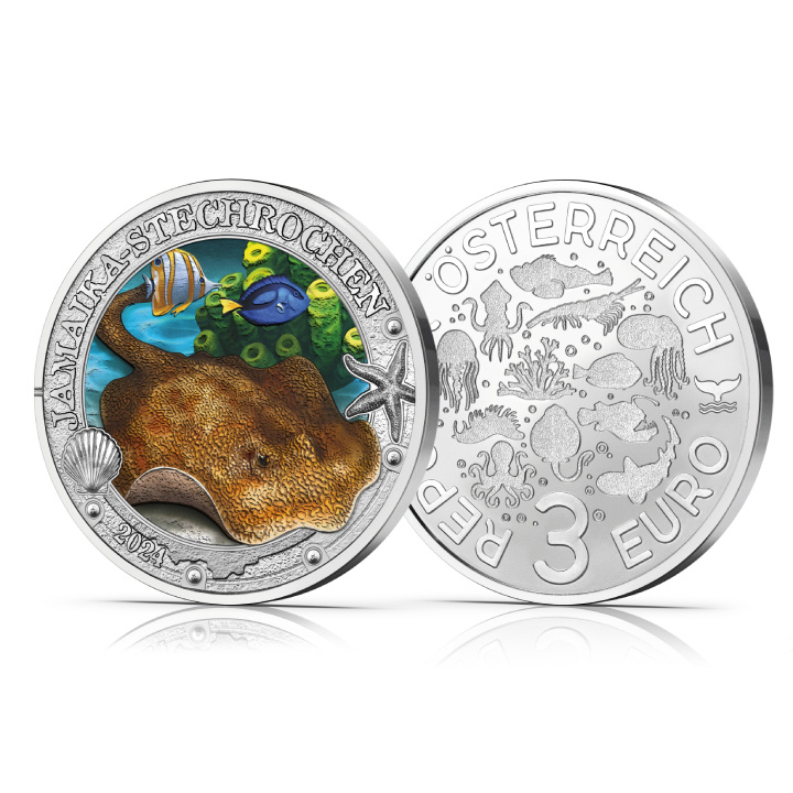 Yellow Stingray coloured 3 Euro Copper 2024