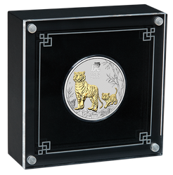 Lunar III: Year of the Tiger 1 oz Silber 2022 Gilded Coin in Presentation Case