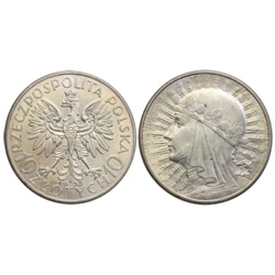 Polonia: "Cabeza de mujer" Jadwiga 10 zloty Plata 1932-1933