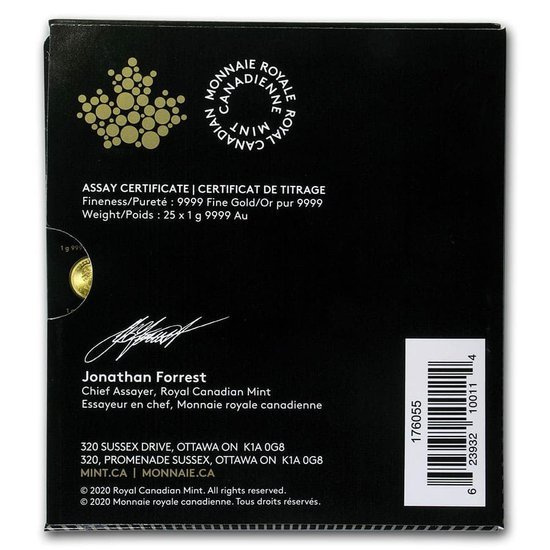 Kanadai juharlevél 25 x 1 gramm arany 2020