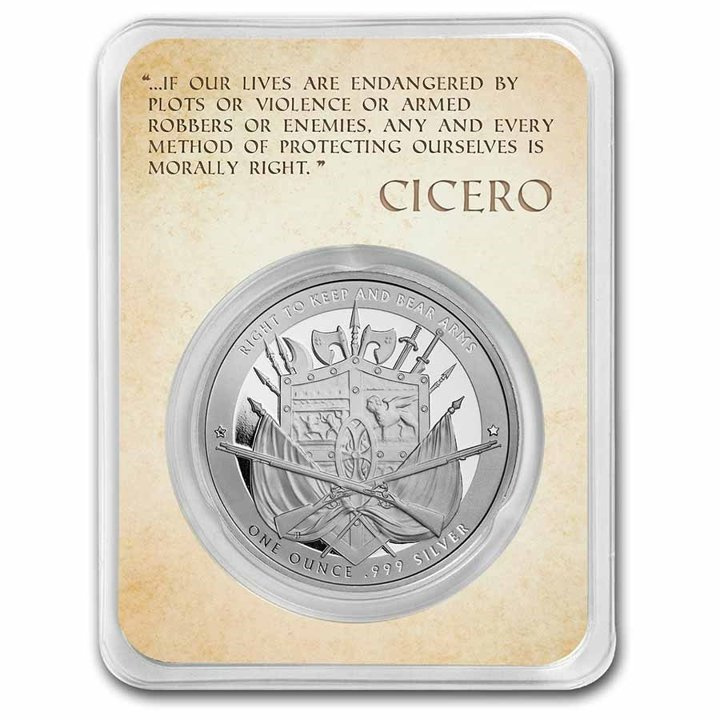 Zakladatelé svobody: Cicero – Keep & Bear Arms 1 unce stříbra Slab