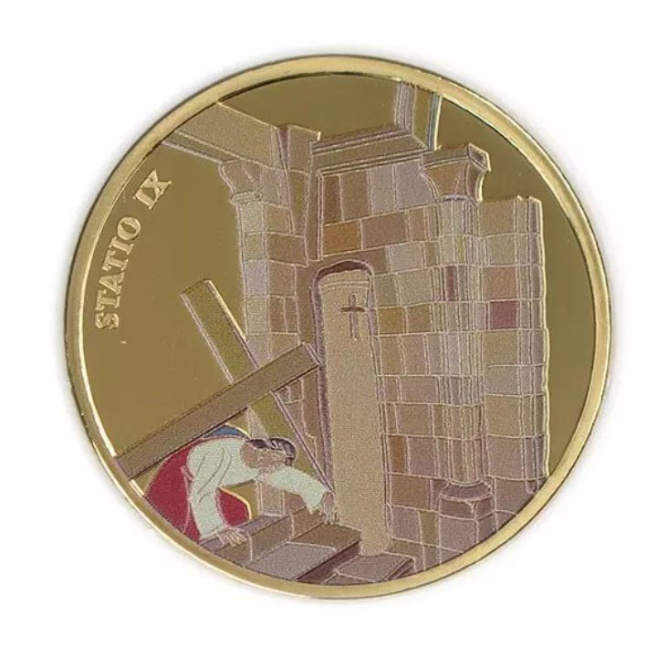 Set 14 monede Via Dolorosa colorată aurită Bronz 2016 Prooflike
