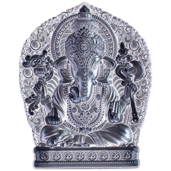 Ganesha 2 oz Plata 2023 Apilable Ultra Alto Relieve Antiqued