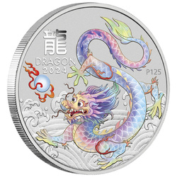 Perth Mint: Lunar III - Rok Smoka "Biały Smok" kolorowany 1 uncja Srebra 2024 (Brisbane Money Expo Anda Special)