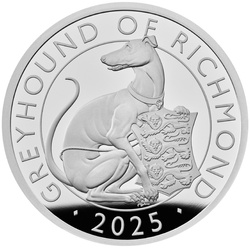 Královské tudorovské šelmy: Stříbrný proof: The Greyhound of Richmond 1 oz 2025