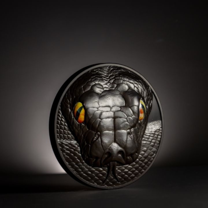 Palaos: Cazadores nocturnos - Pitón coloreado 1000 gramos Plata 2023 Negro obsidiana Ultra Alto Relieve