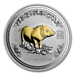 Lunar I: Year of the Pig 1 oz Silver 2007 Gilded
