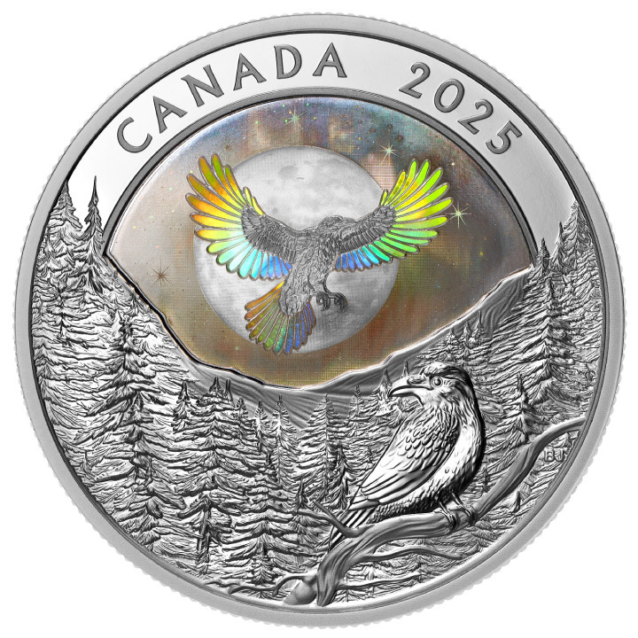 Canada: Moon Sky - Raven Colored $20 Silver 2025 Proof Hologram