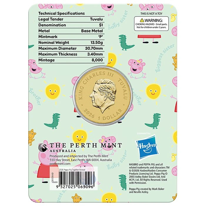 Moneta z brązu aluminiowego The Perth Mint: Peppa Pig - Together Forever 13,5g 2026