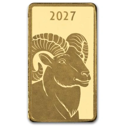 Lingote de oro Lunar Year of the Goat 1 g de oro 2027 Prooflike