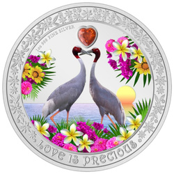 Niue: Love is Precious - Sarus Crane coloured 1 oz Silber 2024 Proof