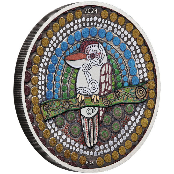 Kookaburra Kaa-Kaa coloured 2 oz Silver 2024 Antiqued Coin