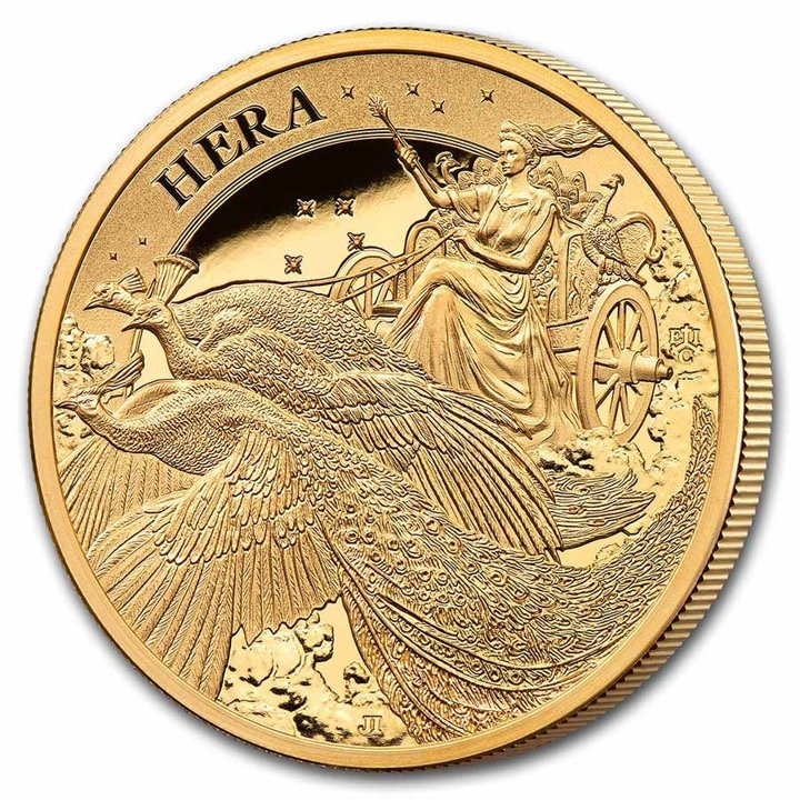 Santa Helena: Diosa - Hera y el Pavo Real 1 oz Oro 2022 Proof