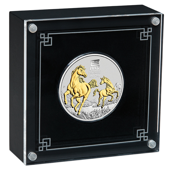 Perth Mint: Lunar III - Rok Konia pozłacany 1 uncja Srebra 2026 (w etui)