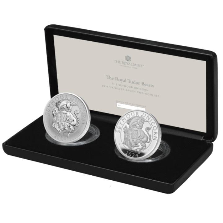 The Royal Tudor Beasts - The Seymour Unicorn & Reverse Frosted 2 Coin Set Proof 2024