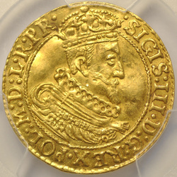 III. Zsigmond Vasa, Gdańsk dukát 1628 S-B PCGS AU58 Fr-10