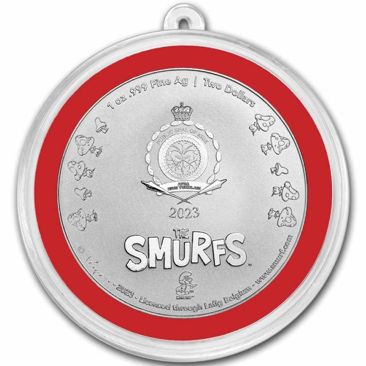 Niue: Smurfs Christmas Ornament kolorowany 1 uncja Srebra 2023