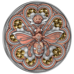 Niue: Steampunk - Metal Bee $5 pozłacany Srebro 2023 High Relief Antiqued Coin