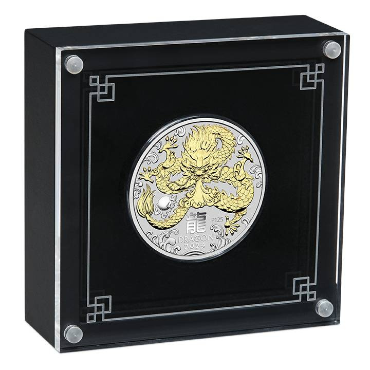 Perth Mint: Lunar III - Rok Smoka pozłacany 1 uncja Srebra 2024 (w etui)