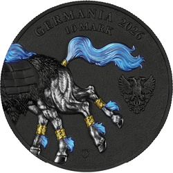 Médaille en argent Germania Beasts - Sleipnir colorisée, dorée 2 onces d'argent 2026 Ultra Double High Relief