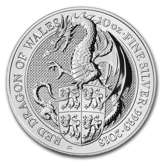 Bestie Królowej: Czerwony Smok Walii 10 Uncji Srebra 2018