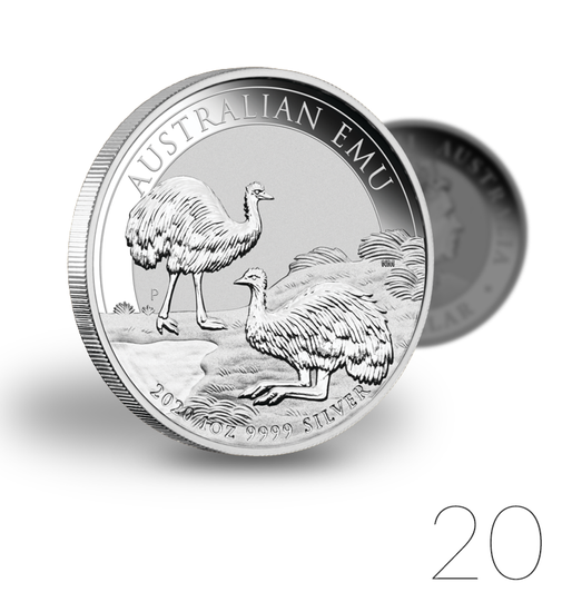 Australijski Emu 1 uncja Srebra 2020 PAKIET 20 SZTUK