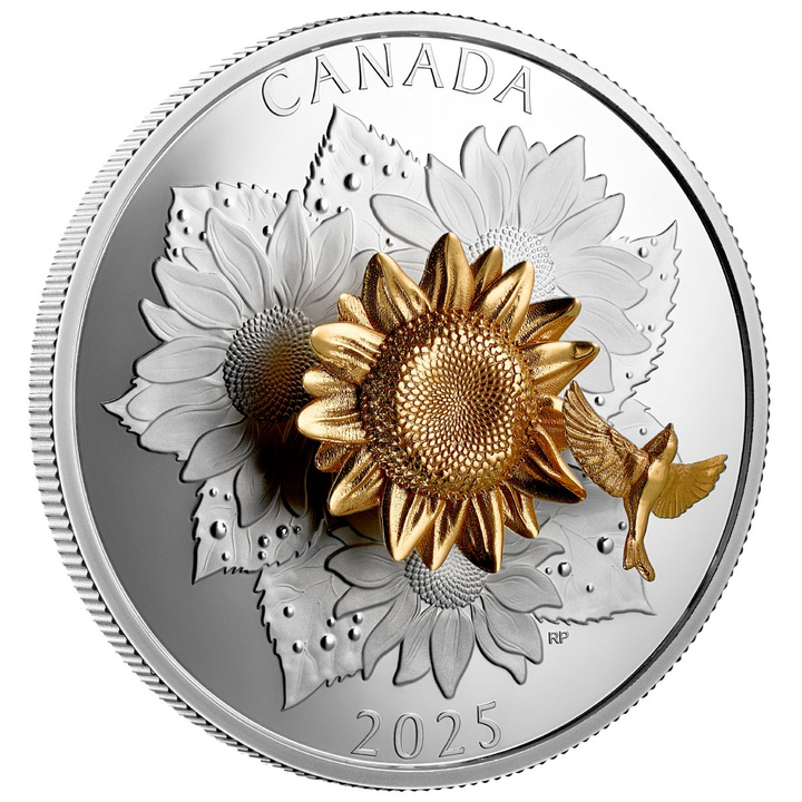 Canadá: The Goldfinch and the Bloom chapado en oro 50 $ plata 2025 Proof