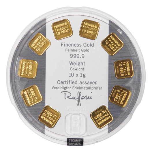 10 x 1 gram Sztabka Złota Round MultiCard Heraeus