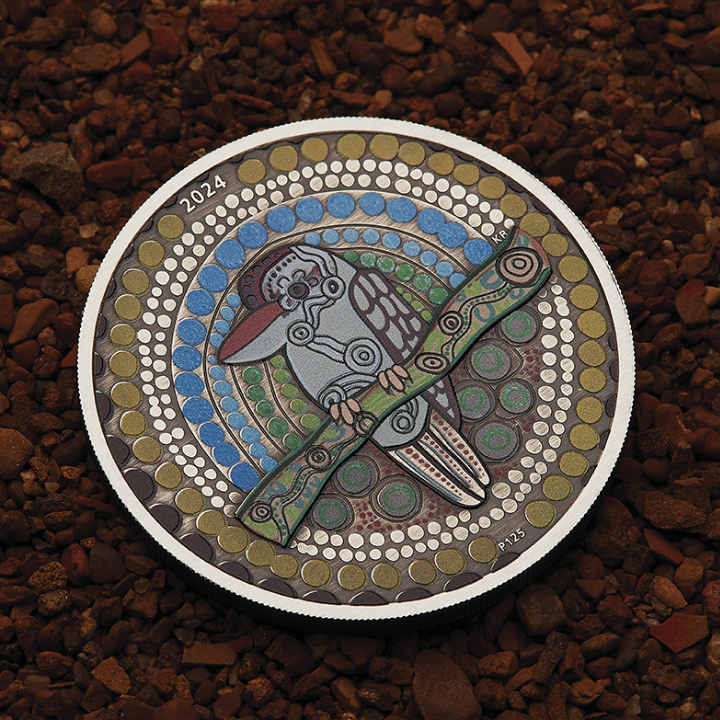 Kookaburra Kaa-Kaa coloured 2 oz Silver 2024 Antiqued Coin