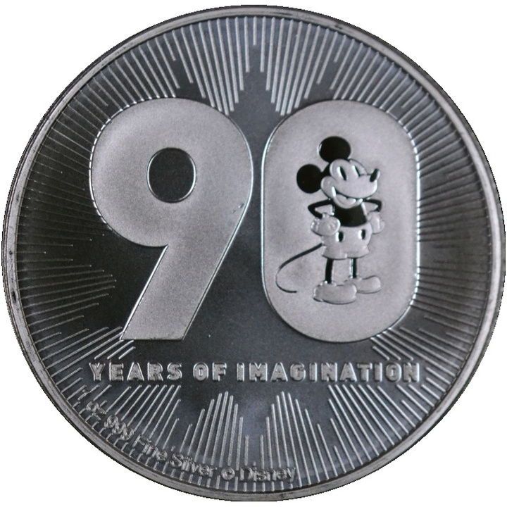 Moneda de plata Niue Mickey Mouse 90 Years of Imagination 1 onza de plata 2018