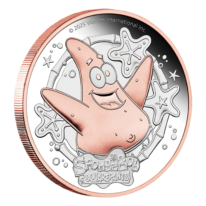 Tuvalu: Bob Esponja – Patricio Estrella dorado 2 oz Plata 2025 Proof