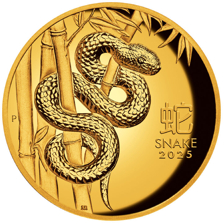 Perth Mint: Lunar III - Anno del Serpente 1 oncia d'oro 2025 Proof High Relief