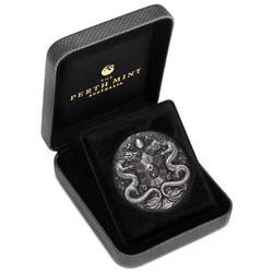 Tuvalu: Doble Dragón de color 2 oz Plata 2019 Antiqued Coin