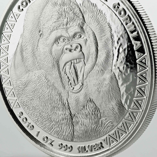 Congo: Goryl srebrnogrzbiety 1 uncja Srebra 2019