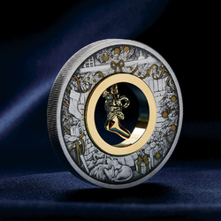 Tuvalu: The Night Before Christmas kolorowany, pozłacany 2 uncje Srebra 2023 Antiqued Coin