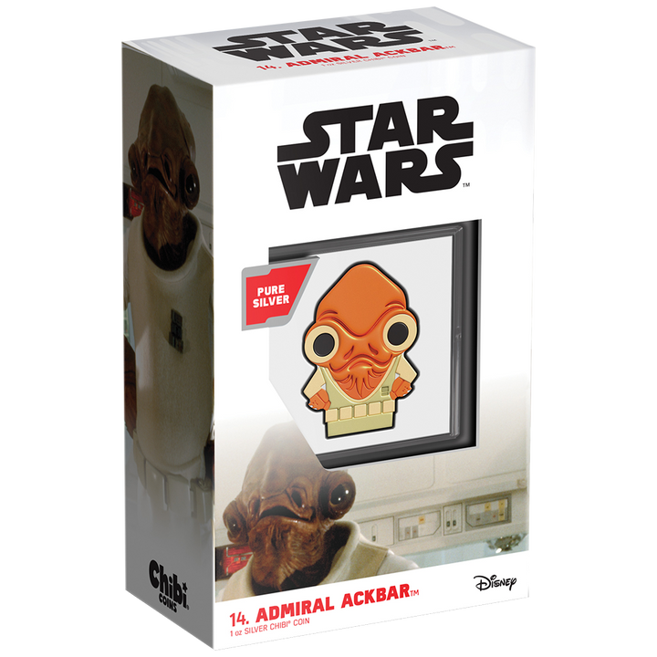Niue: Star Wars - Moneda Chibi de Almirante Ackbar, coloreada, 1 onza de plata, 2022, Proof