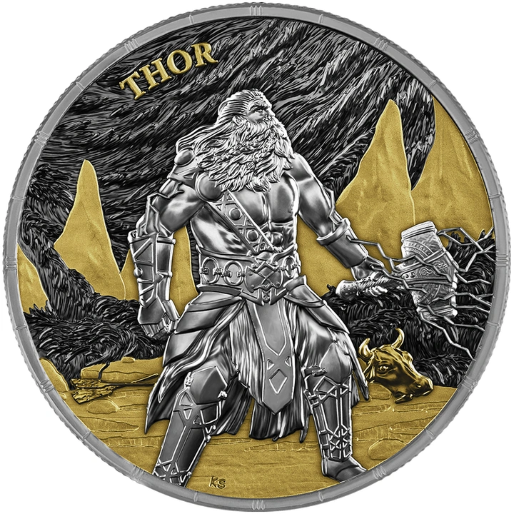 Srebrna Moneta Ragnarök: Thor i Jörmungandr Geminus pozłacana 2 × 1 uncja Srebra 2026