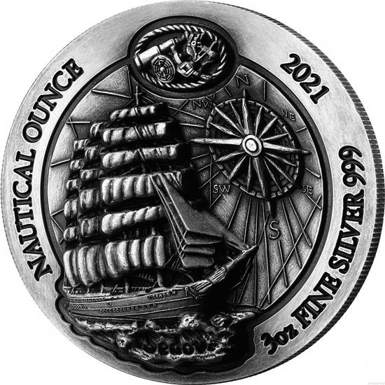 Rwanda: Nautical Ounce - Sedov 3 uncje Srebra 2021 Antique Finish