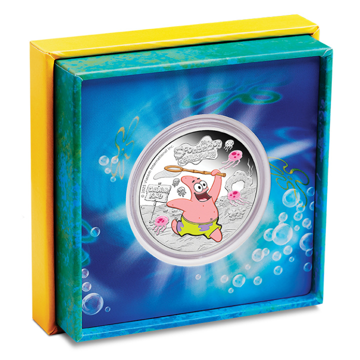 Tuvalu: SpongeBob SquarePants - Patrick Star kolorowany 1 uncja Srebra 2025 Proof