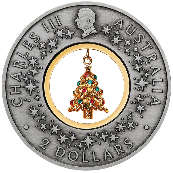 Austrálie: Santa’s Workshop pozlacená 2 unce Stříbra 2025 Antiqued Coin