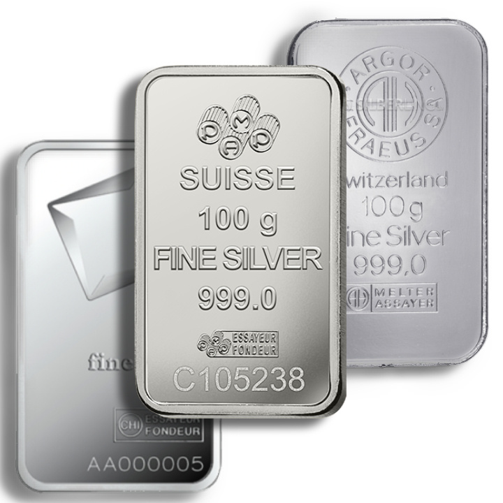 Lingot de 100 grammes d'argent non trié