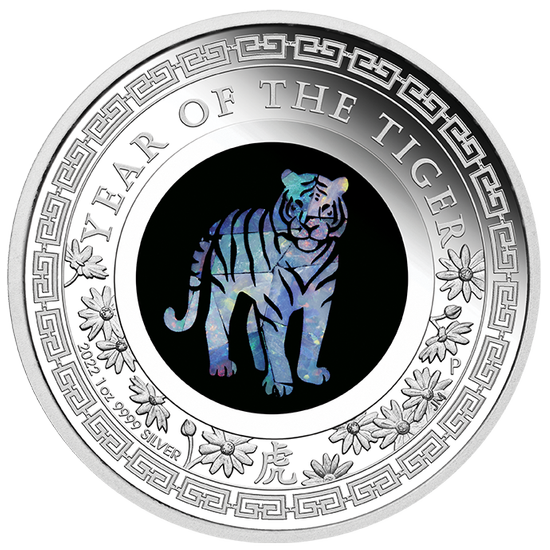 Lunar III: Rok tygra 1 unce stříbra 2022 Proof Opal