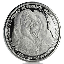 Congo: Gorila de espalda plateada 1 oz Plata 2019