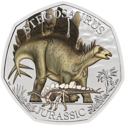 Dinosauri: Esemplari iconici - Stegosauro colorato 50p Argento 2024 Proof