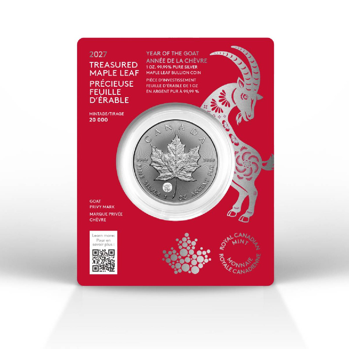 Canadian Maple Leaf 1 oz Silver 2027 Privy Mark Year of the Goat
