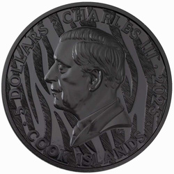 Cook Islands: Black and White – Tiger 1 oz Silver 2025 Obsidian Black Proof