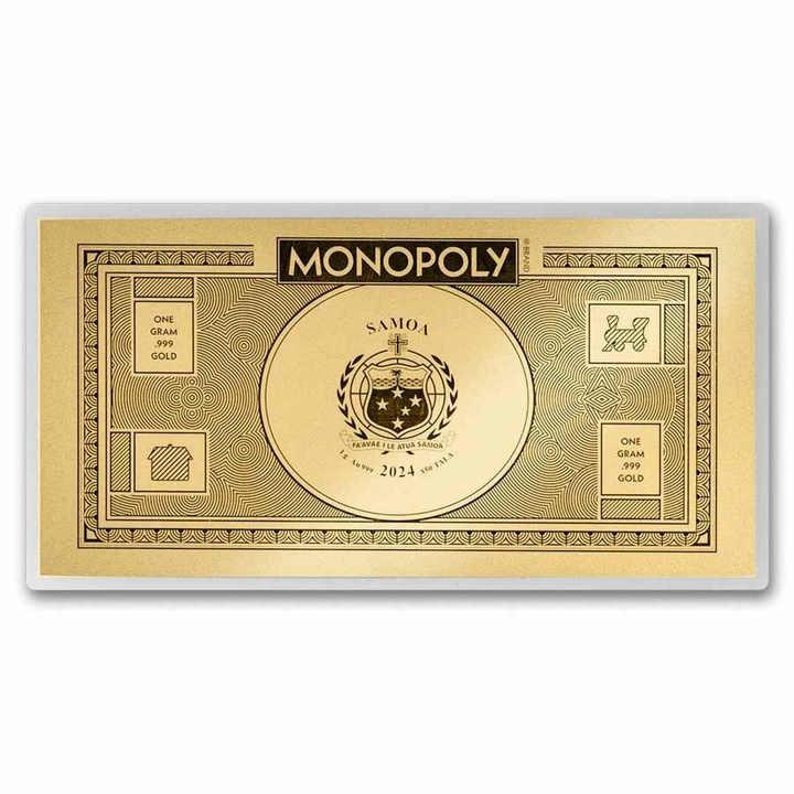 Samoa Barrenmünze: Monopoly - Geldscheine 1 Gramm Gold 2024